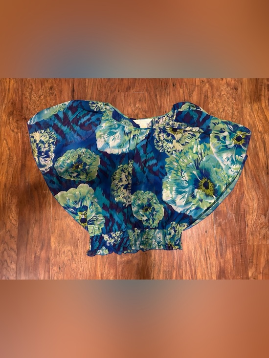 The New York City Design Co. Tops - Floral Blue & Green Off-Shoulder Women’s Top Flutter Butterfly Sleeves